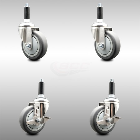 Service Caster 4 Inch 316SS Thermoplastic Rubber Swivel 3/4 Inch Stem Caster Brake SCC, 2PK SCC-SS316EX20S414-TPRB-2-TLB-2-34